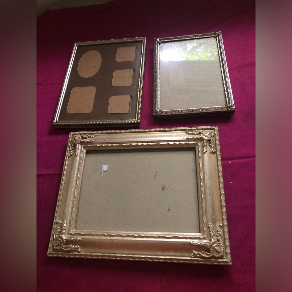 3 Gallery Wall Picture Frame Lot, Gold And Silver Tone, Metal Vintage, Small